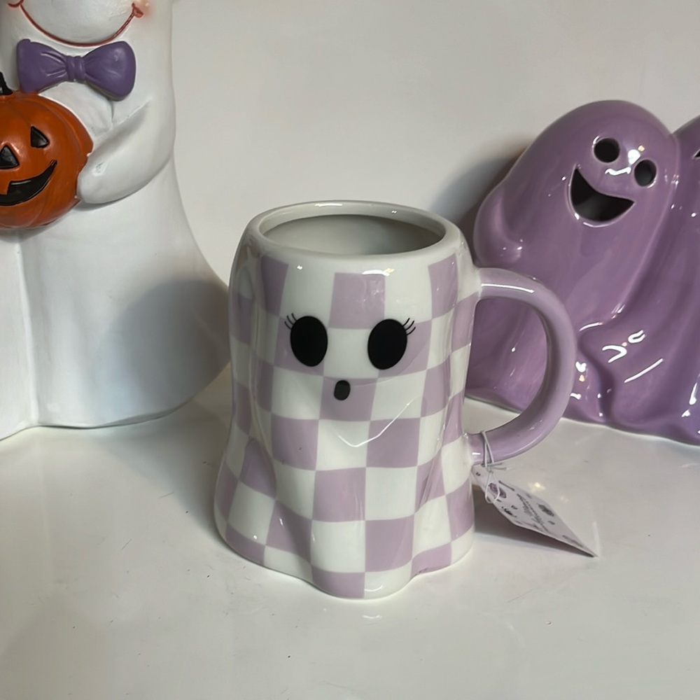 Halloween Purple Checked Ghost Mug
